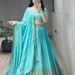 Be the epitome of grace in this Sky Chinon Shiny Lehenga