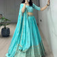 Be the epitome of grace in this Sky Chinon Shiny Lehenga
