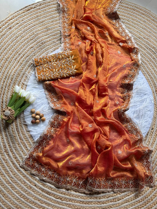 Rich Fandy silk blend fabric with a subtle sheen saree