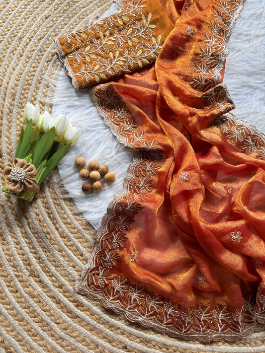 Rich Fandy silk blend fabric with a subtle sheen saree