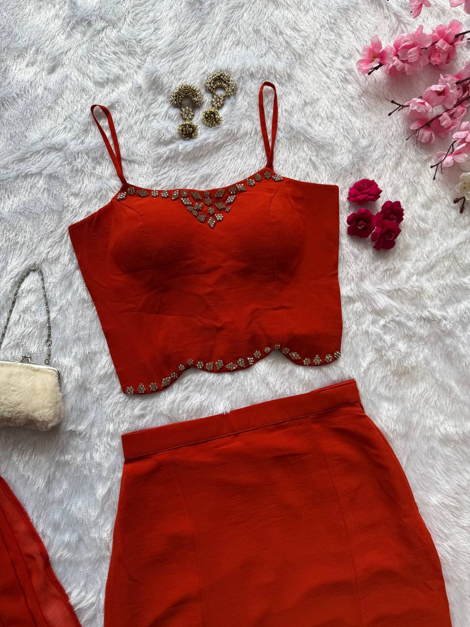 Georgette fishcut Skirt with adjustable waist elastic and zip Lehenga