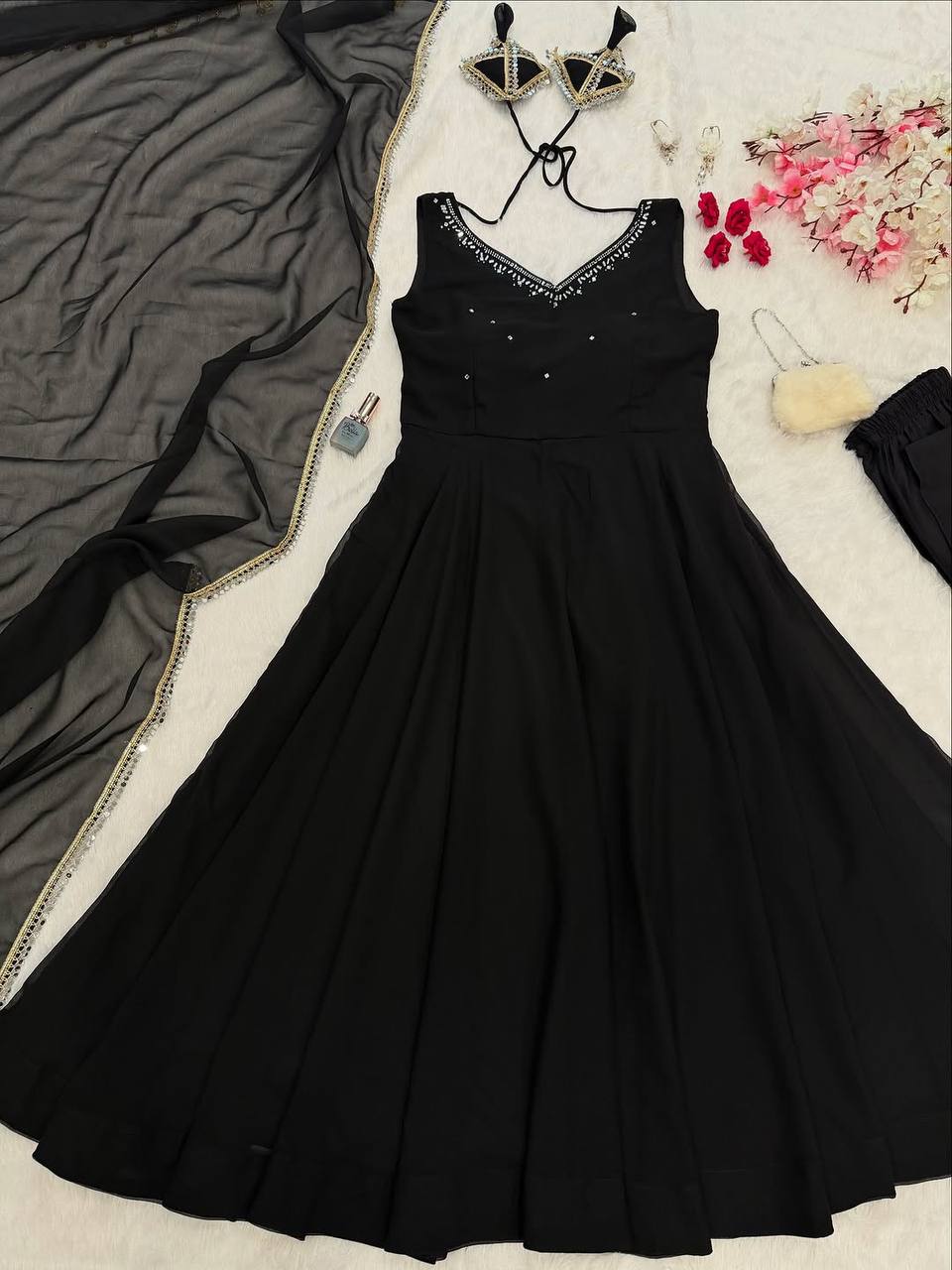 Georgette Anarkali with Hotfix work!! huge flair anarkali