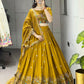 Dazzle in our embroidered Musturd Haldi Yellow lehenga