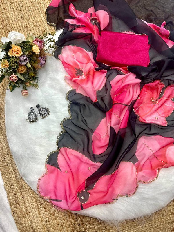 New Tebi silk with designer handwork saree