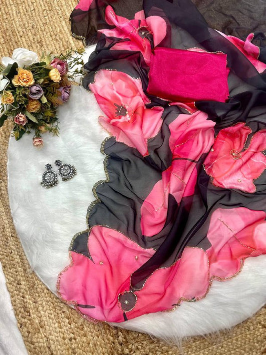 New Tebi silk with designer handwork saree