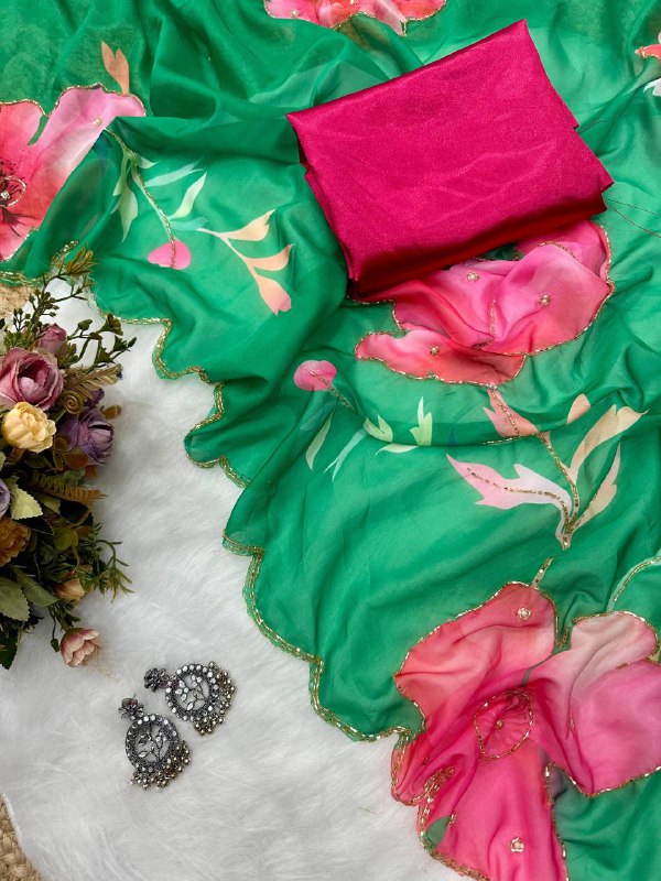 New Tebi silk with designer handwork saree