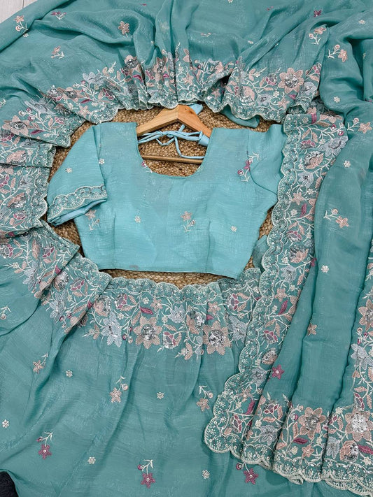 Soft Crunshy silk fabric with multi embroidered work Saree