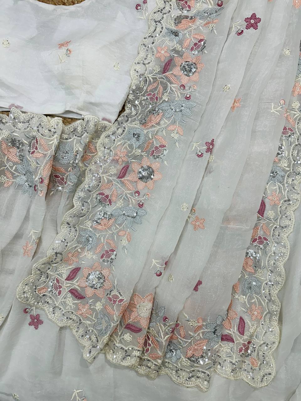 Soft Crunshy silk fabric with multi embroidered work Saree