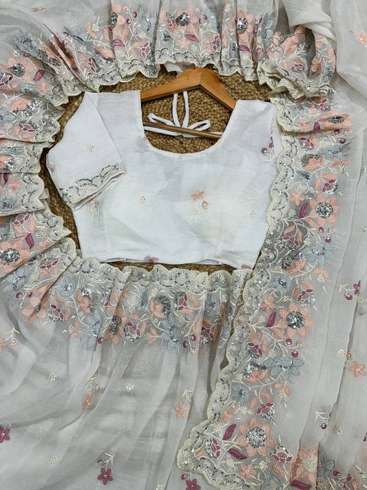 Soft Crunshy silk fabric with multi embroidered work Saree