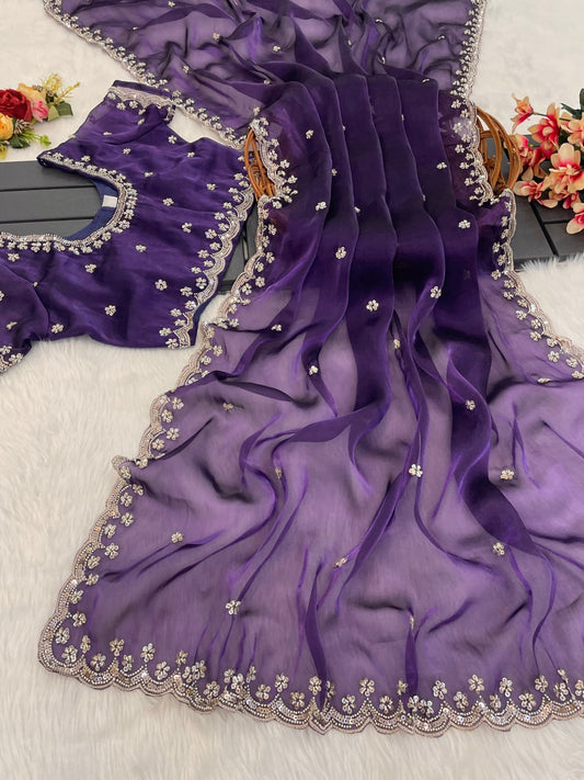 Presenting You Most Beautiful Latest Wal With Moti Work Saree Collection