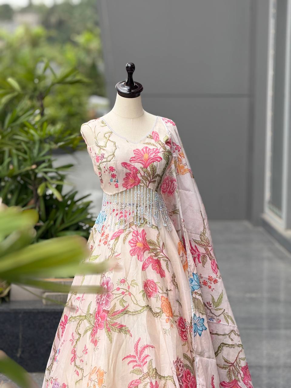 Pure organza blouse with handcrafted work lehenga