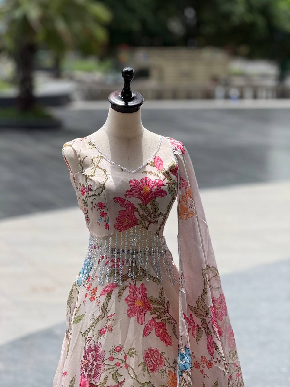 Pure organza blouse with handcrafted work lehenga