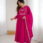 HEAVY PURE ROMAN CHANDERI SILK FABRIC GOWN