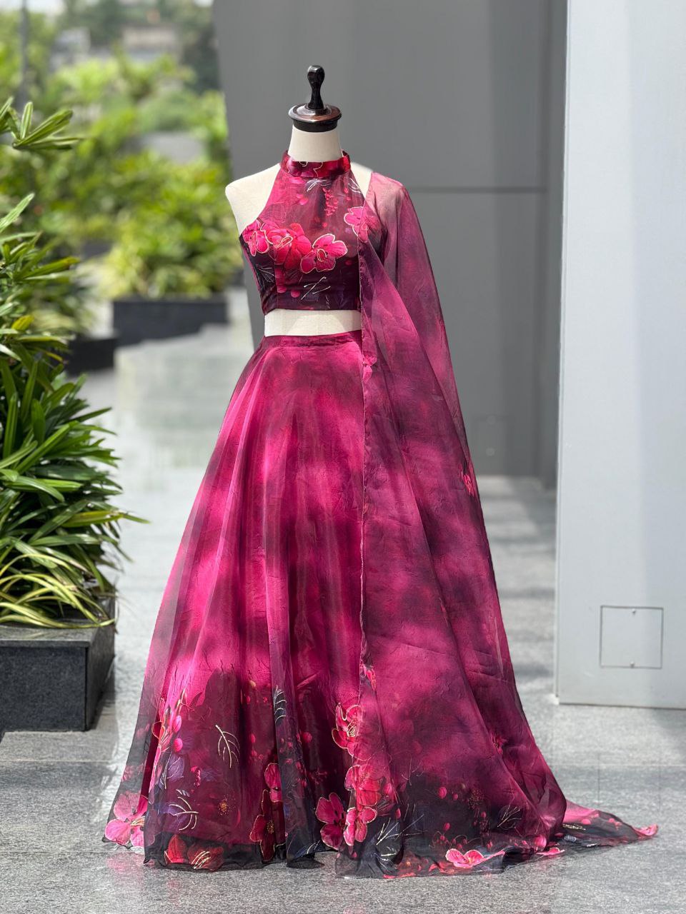 Pure Organza digital Print Jari work lehnga