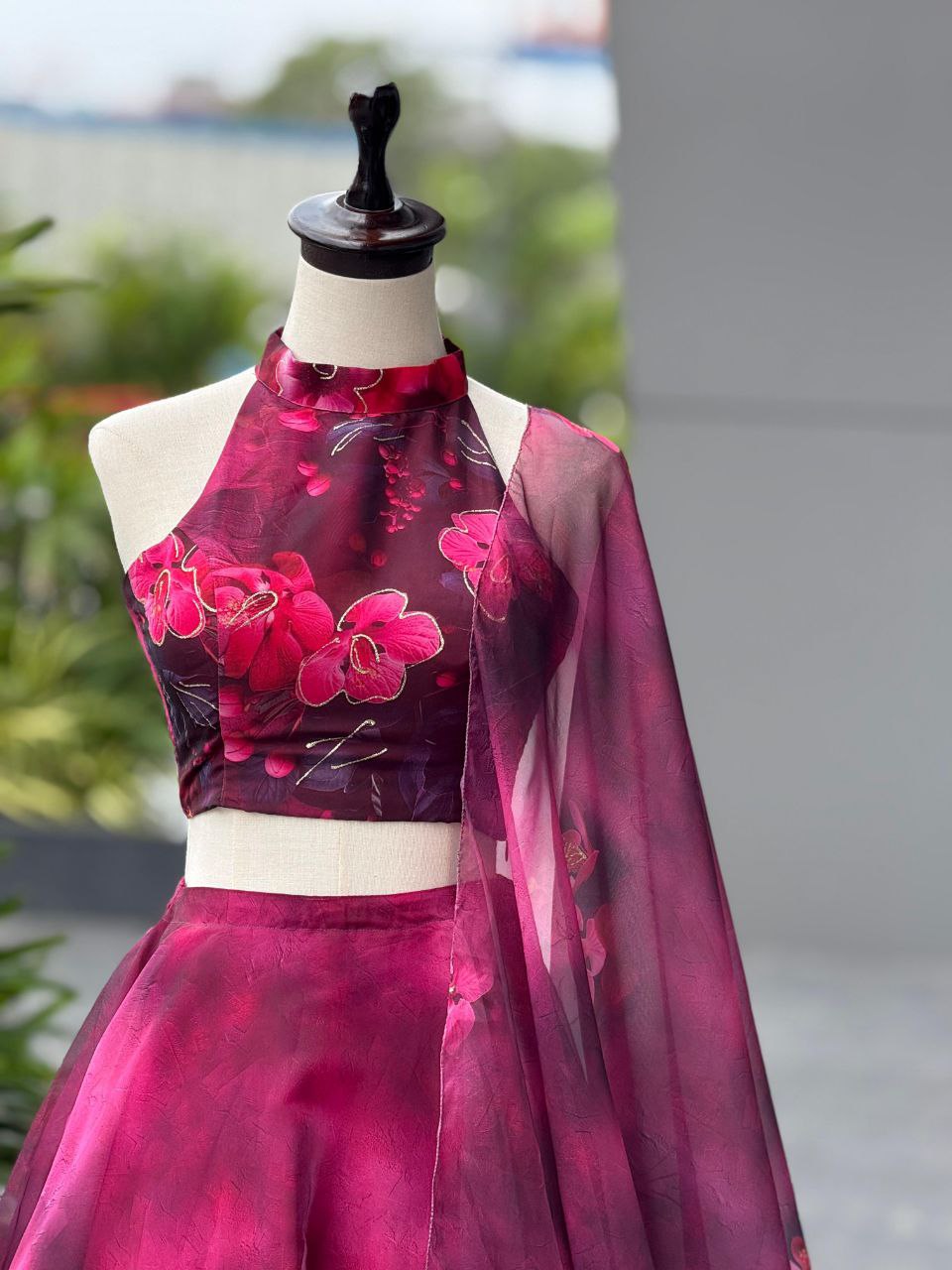 Pure Organza digital Print Jari work lehnga