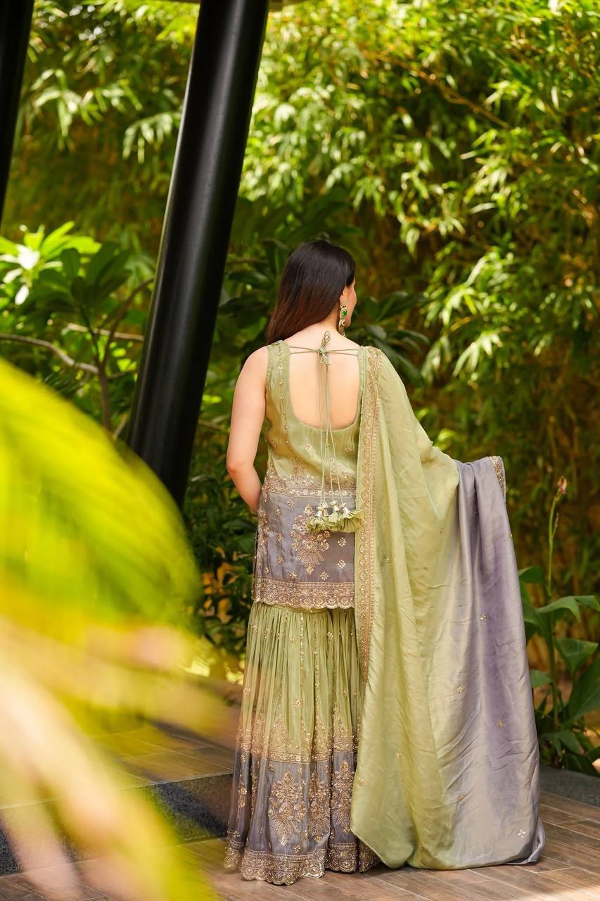 Soft Micro Inner Intricate Thread with Sequnce Embroidey work Plazzo