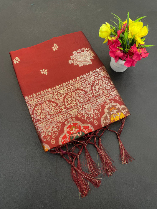 Pure Gold Zari With Heavy Zalar Saree