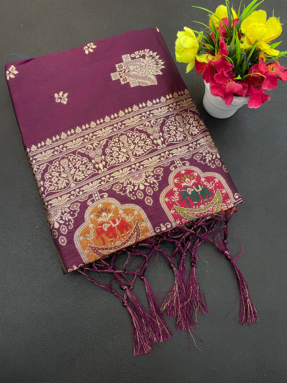 Pure Gold Zari With Heavy Zalar Saree