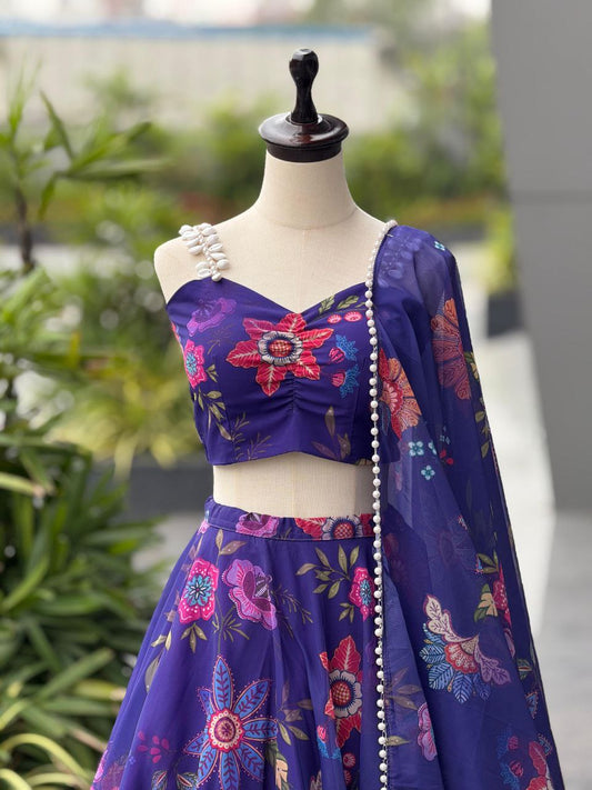Pure organza silk digital printed lehnga