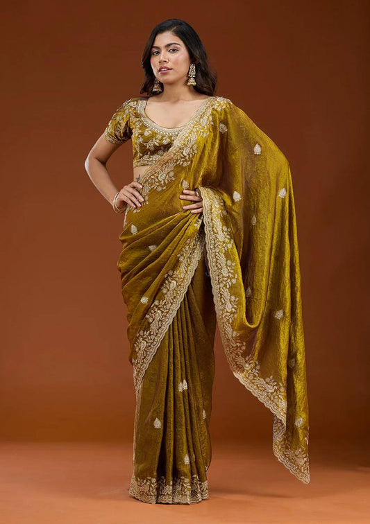 Frendy Chiffon Beautiful Sequence and Zari embroidery work Saree