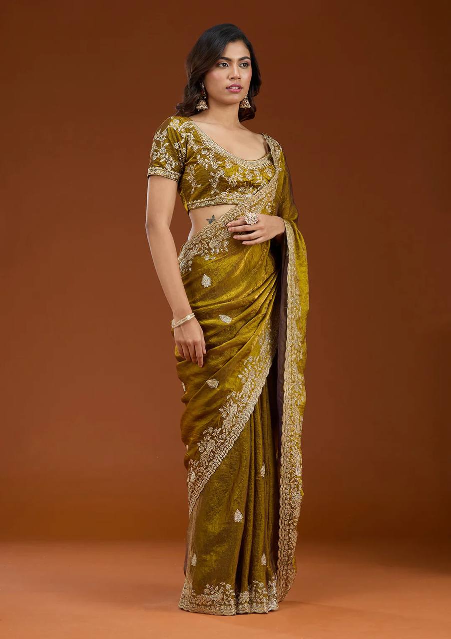 Frendy Chiffon Beautiful Sequence and Zari embroidery work Saree