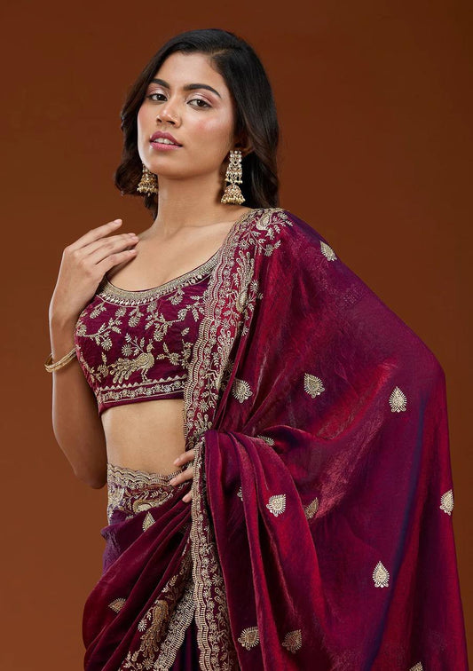 Frendy Chiffon Beautiful Sequence and Zari embroidery work Saree