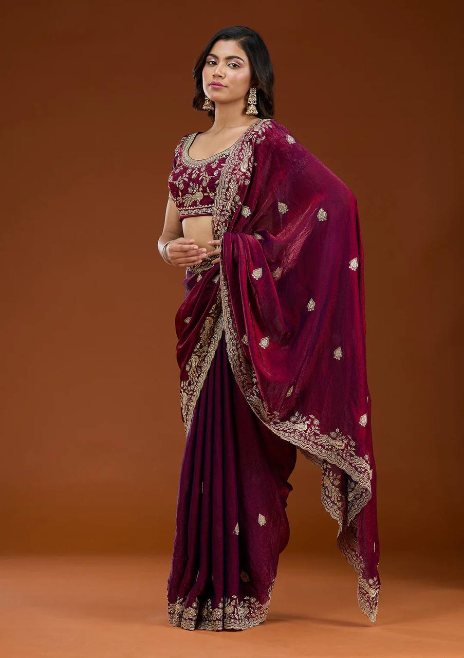 Frendy Chiffon Beautiful Sequence and Zari embroidery work Saree