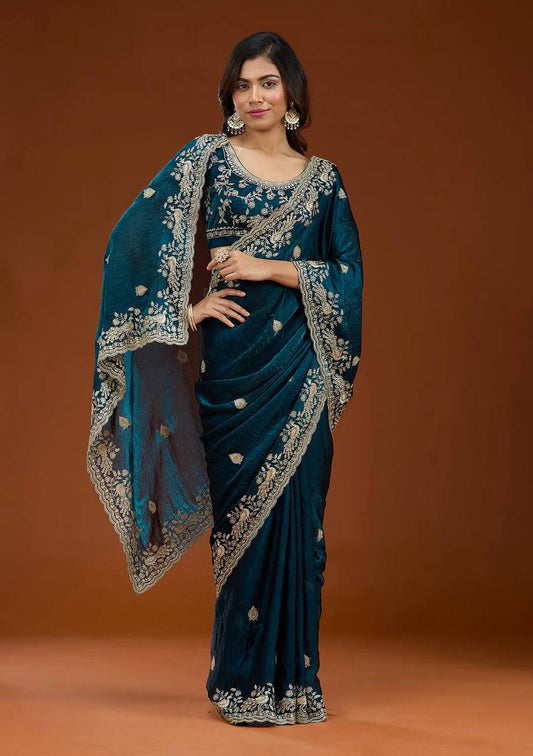 Frendy Chiffon Beautiful Sequence and Zari embroidery work Saree