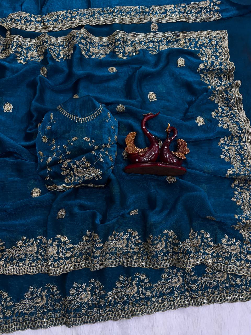 Frendy Chiffon Beautiful Sequence and Zari embroidery work Saree