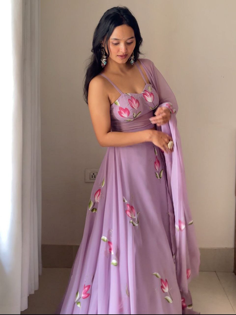 Pure Georgette Hand Painted lehnga
