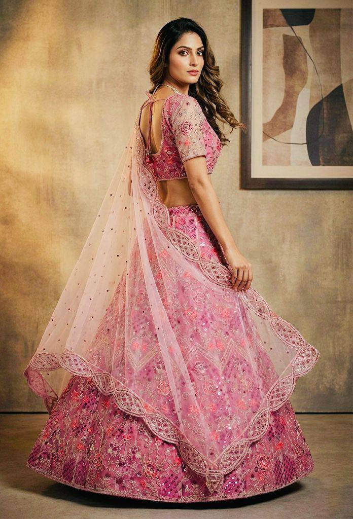 Premium Quality Butterfly Net Coding Embroidery Sequins Work Lehenga