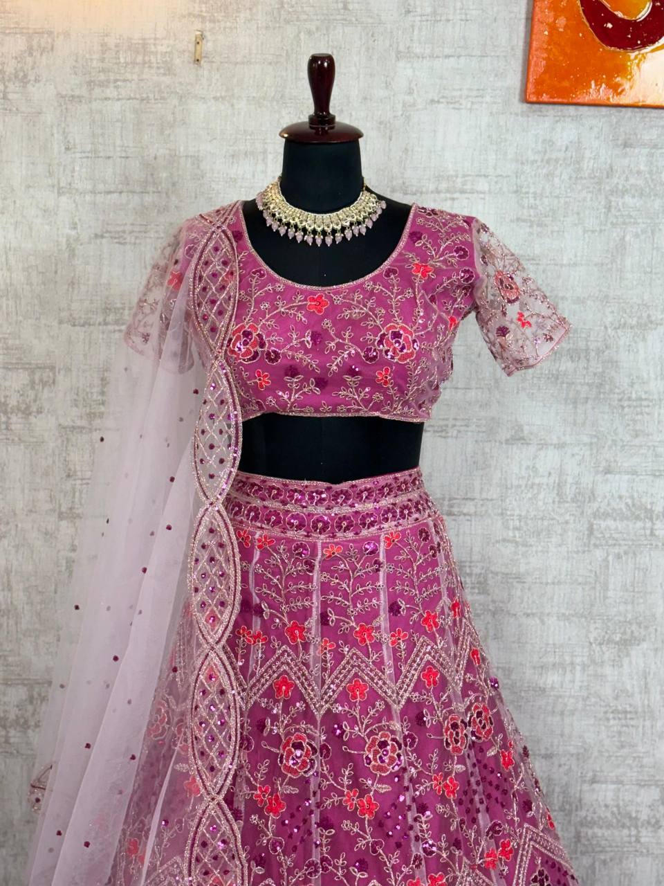 Premium Quality Butterfly Net Coding Embroidery Sequins Work Lehenga