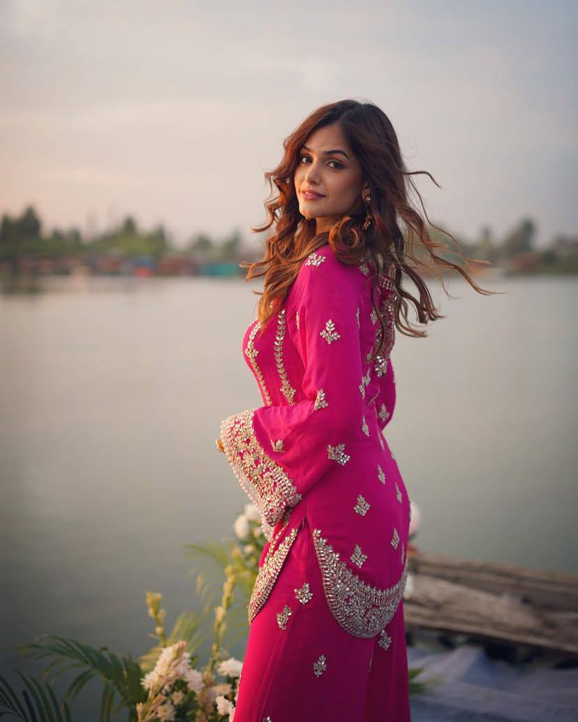 NEW KURTI-PLAZZO SET IN CHINON SILK  WITH BEAUTIFUL SEQUINS & ZARI EMBROIDERY WORK