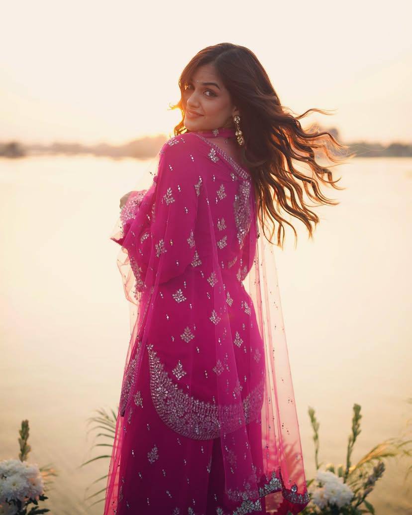 NEW KURTI-PLAZZO SET IN CHINON SILK  WITH BEAUTIFUL SEQUINS & ZARI EMBROIDERY WORK