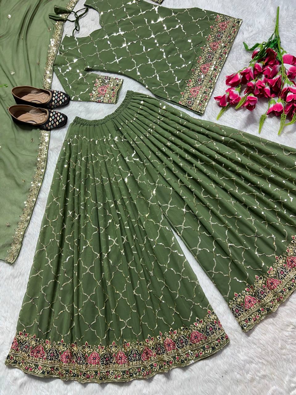 New Designer Party Wear Look Top Sharara Plazzo  and Dupatta