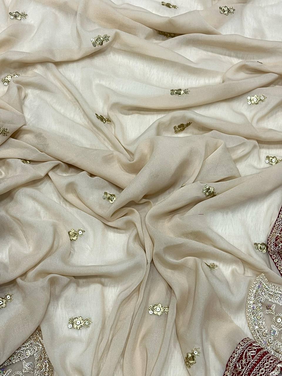 Beautiful Jari Thread With 5mm Sequins butti with jari Dori Saree