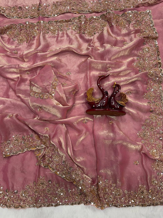 Soft Space silk Beautiful Beads and  Sequence Embroidery Work Saree