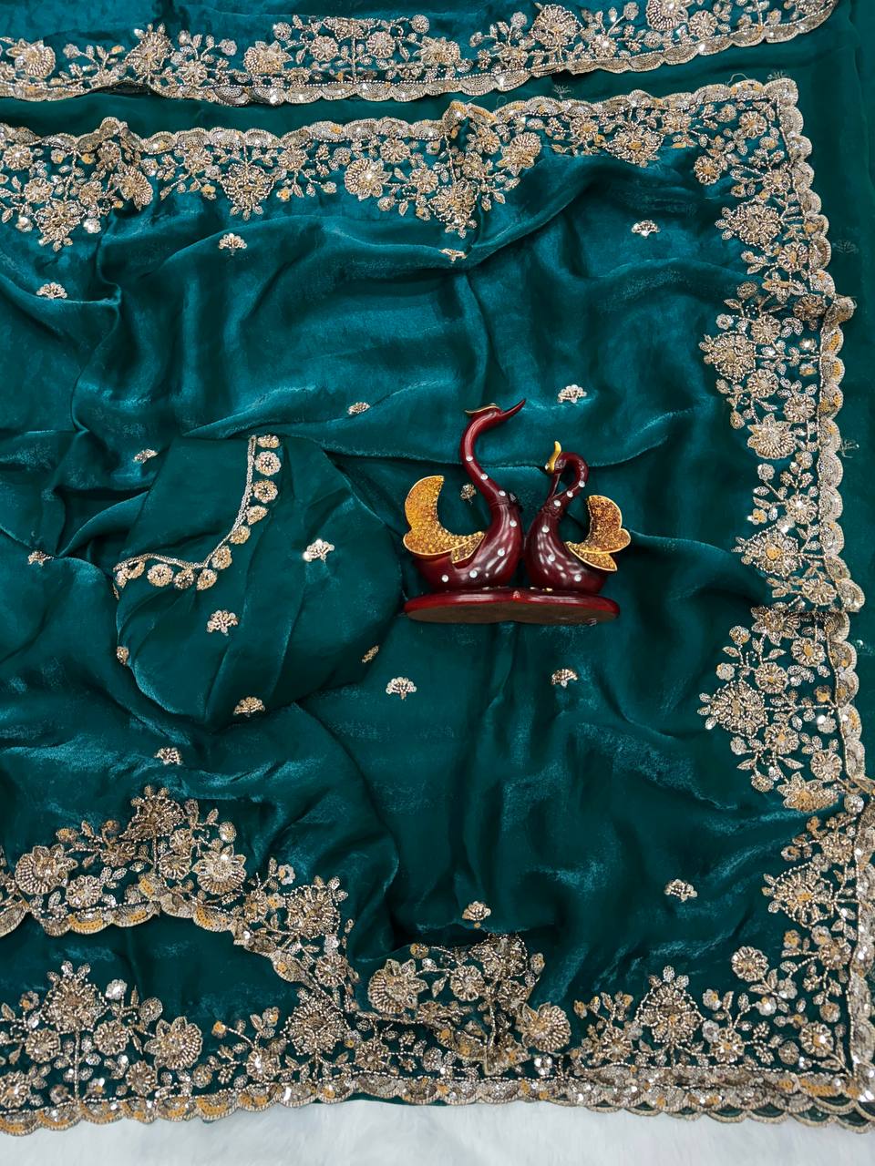 Soft Space silk Beautiful Beads and  Sequence Embroidery Work Saree