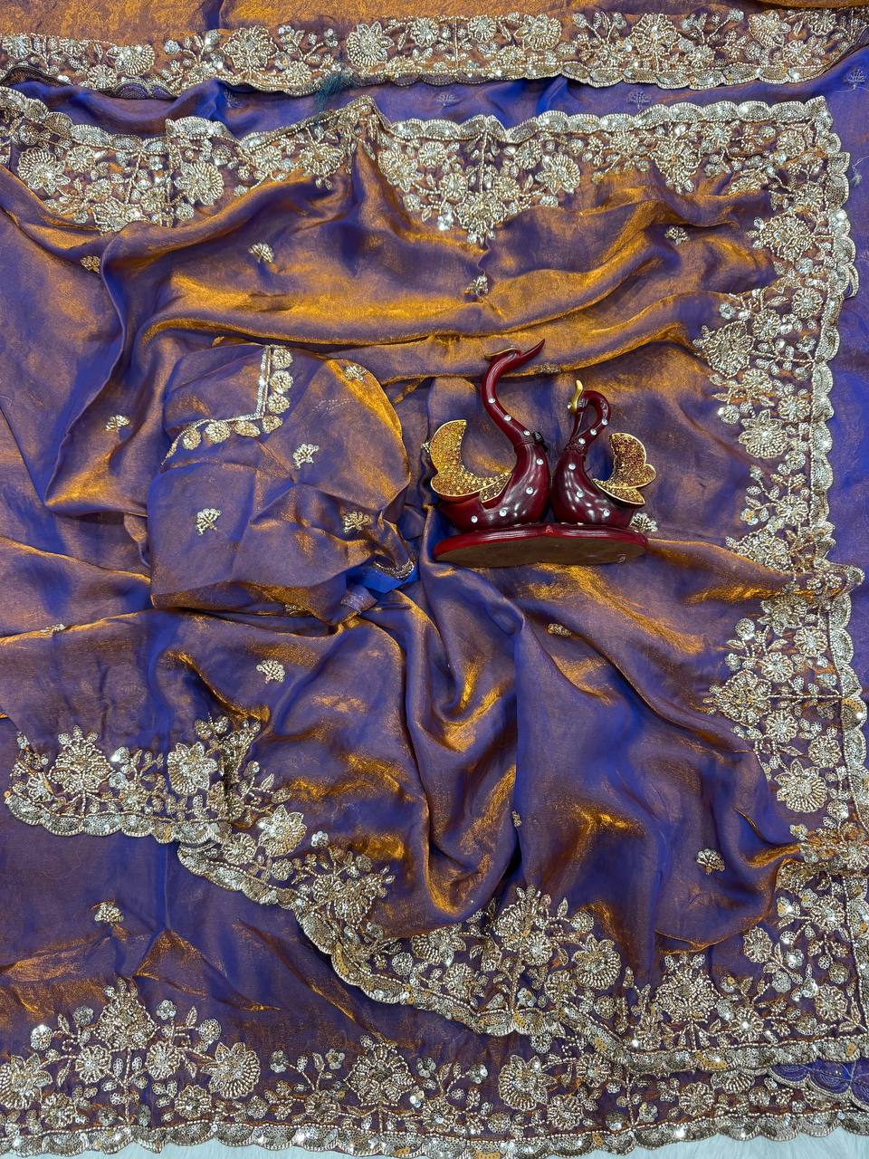 Soft Space silk Beautiful Beads and  Sequence Embroidery Work Saree