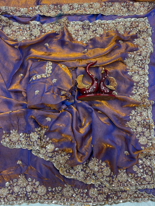 Soft Space silk Beautiful Beads and  Sequence Embroidery Work Saree