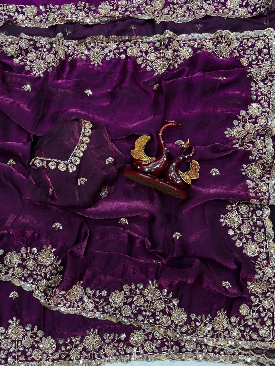 Soft Space silk Beautiful Beads and  Sequence Embroidery Work Saree