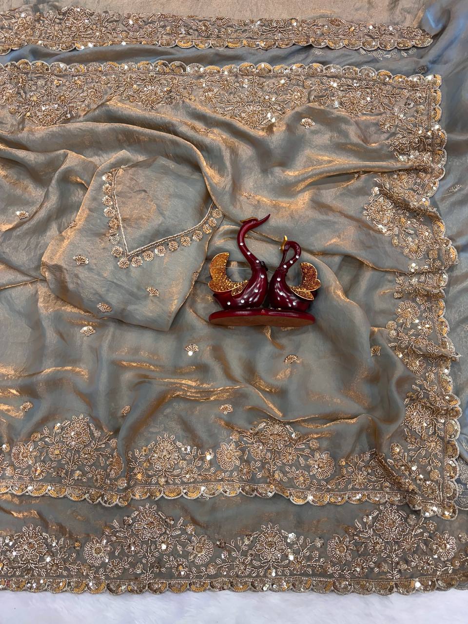 Soft Space silk Beautiful Beads and Sequence Embroidery Work Saree