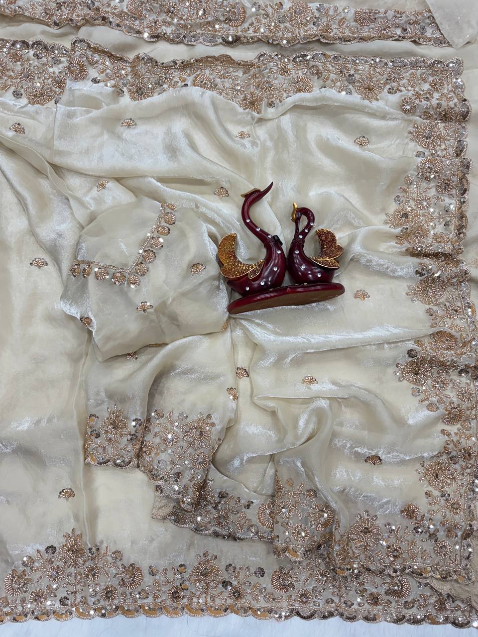 Soft Space silk Beautiful Beads and  Sequence Embroidery Work Saree