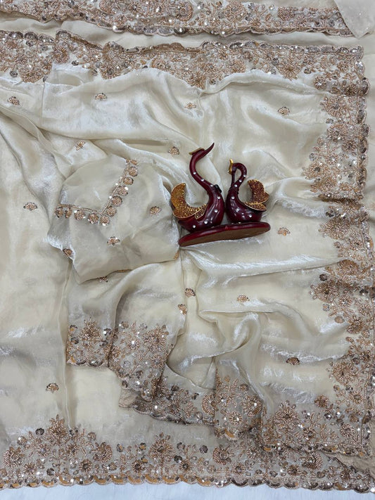 Sari en soie Rangoli noir de qualité supérieure