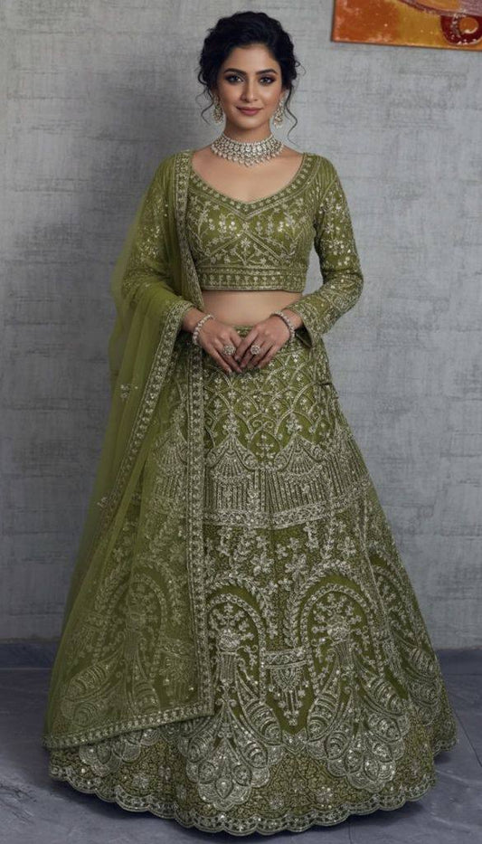 Premium Quality Butterfly Net Embroidery Sequins Work with Can-Can & Canvas Patta Lehenga