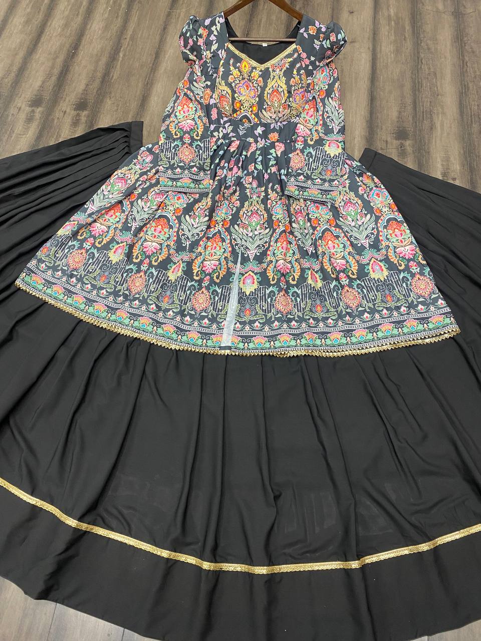 NAVRATRI WEAR BEUTIQUE STYLES RAYON PRINTED TOP WITH FULL FLAIR LEHENGA