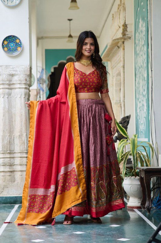 Heavy KASHMIRI Print With Foil Print Work Lehenga Choli