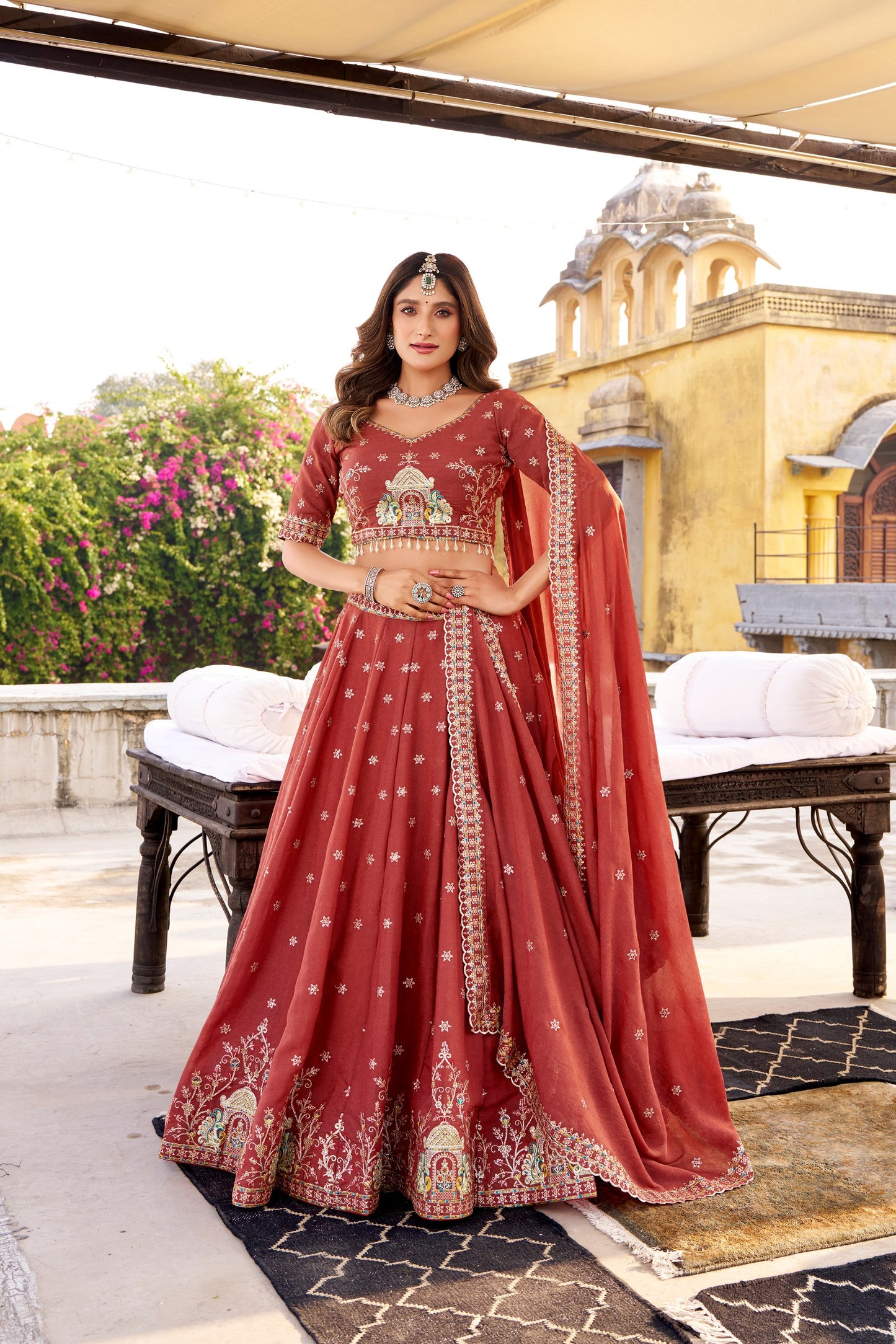 Chocolate Crush Sequins and Thread Embroidery Work Lehenga