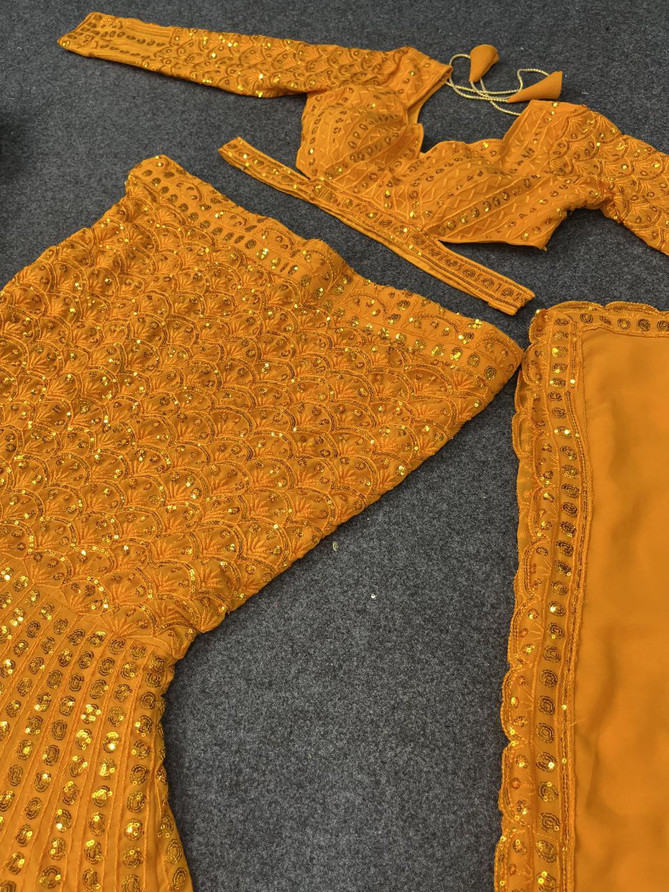 Launching 4 meter flared Embroidery Sequins Work Lehenga