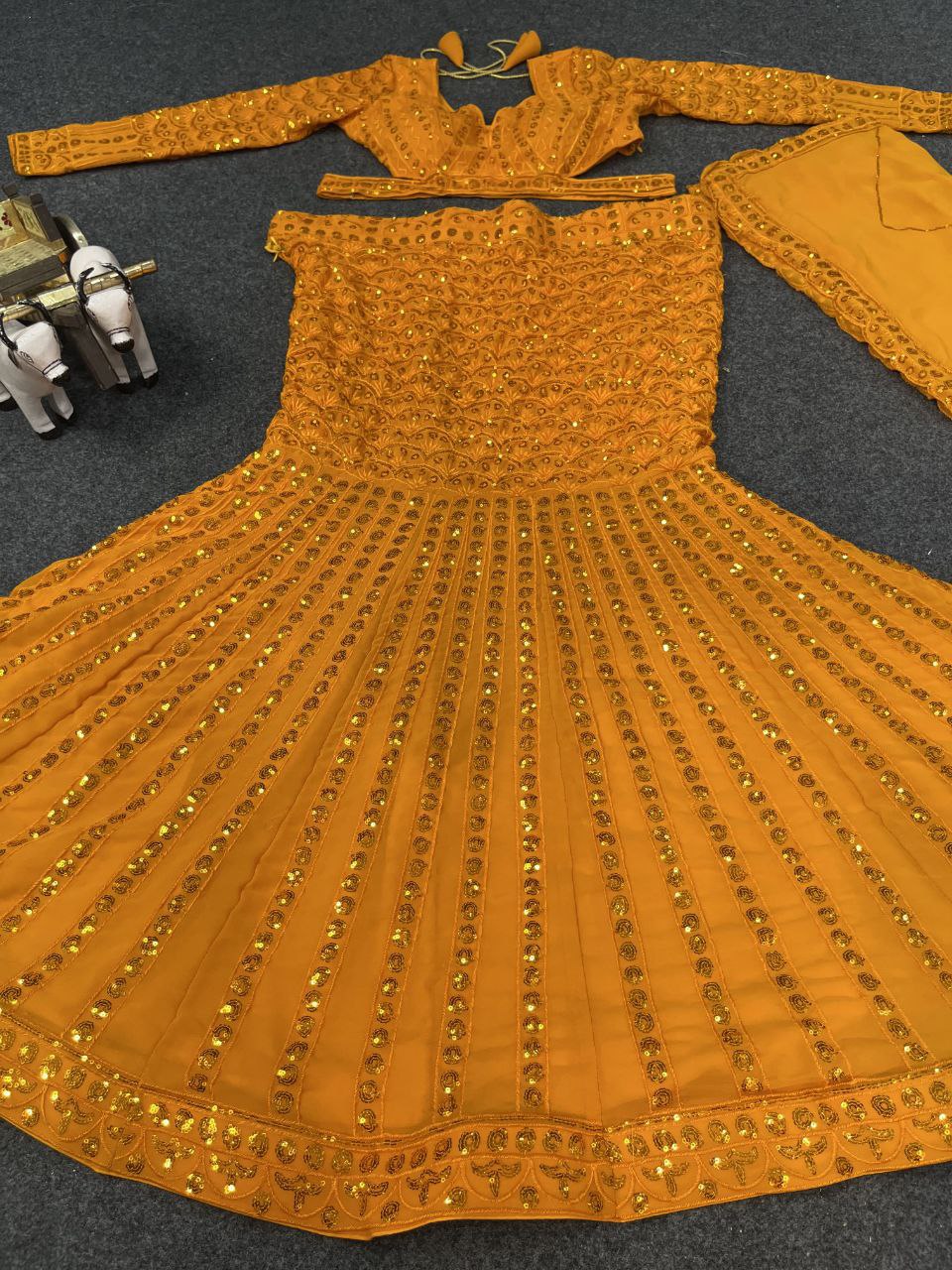 Launching 4 meter flared Embroidery Sequins Work Lehenga